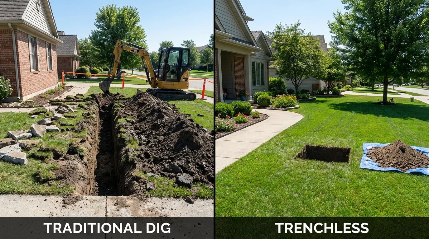 Trenchless sewer repair with minimal yard damage versus traditional excavation in Thermopolis, WY